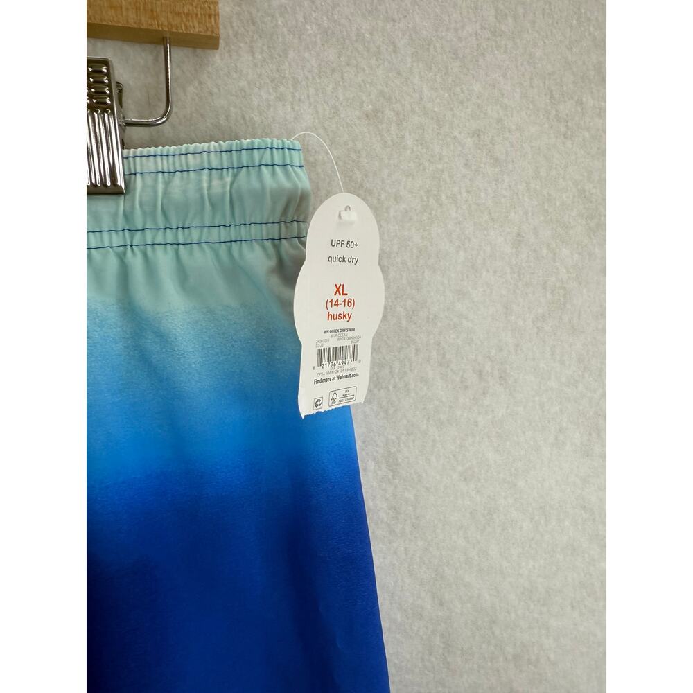 NWT Boys Wonder Nation Blue Lined Shark Fish Swim Trunk XL Beach Vacation‎ Comfy - Picture 5 of 9